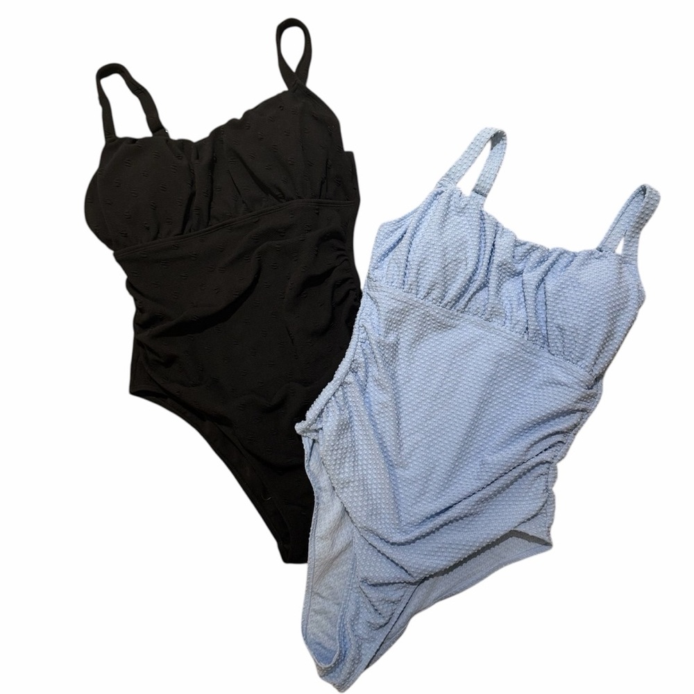 Bundle of 2 NEW Textured One-Piece Swimsuits in Black and Light Blue
